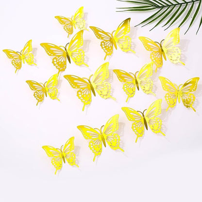 72Pcs 3D Butterfly Wall Decor 3 Sizes 3 Styles, Butterfly Decorations Party Birthday Cake Decoration, Removable Butterfly Wall Stickers for Kids Nursery Wedding Bedroom Room Decor(Gold)