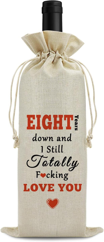 8th Anniversary for Couple Wine Bag Wedding Gift 8 Years of Marriage Gift for Women Men Drawstring Wine Wrapping Bag 8th Anniversary Keepsake Gift Birthday Christmas Valentine Gift Wine Gift Bag