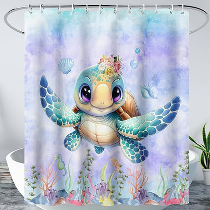 AILONEN Sea Turtle Shower Curtain for Kids Boys Girls,Cute Turtle Kids Bath Curtain Ocean Animal Tie Dye Shower Curtain 48" W*72" H Women Bathroom Curtain Polyester Waterproof Curtain with 12 Hooks