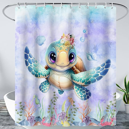 AILONEN Sea Turtle Shower Curtain for Kids Boys Girls,Cute Turtle Kids Bath Curtain Ocean Animal Tie Dye Shower Curtain 48" W*72" H Women Bathroom Curtain Polyester Waterproof Curtain with 12 Hooks