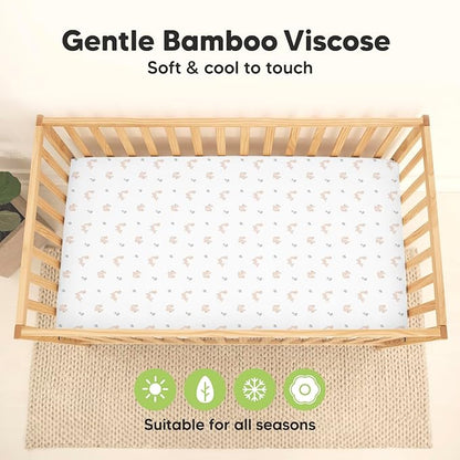 2-Pack Waterproof Crib Sheets for Boys,Girls-Viscose Derived from Bamboo Crib Sheets Neutral,Crib Mattress Protector Sheet,Soft Toddler Bed Sheets,Fitted Baby Crib Sheets Girl,Boy(Nibbles/Bruce)