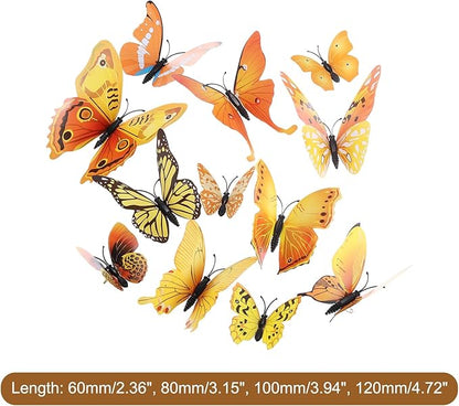 uxcell 120Pcs 3D Beautiful Butterfly Removable DIY Wall Stickers for Bedroom TV Background Decorations, Yellow