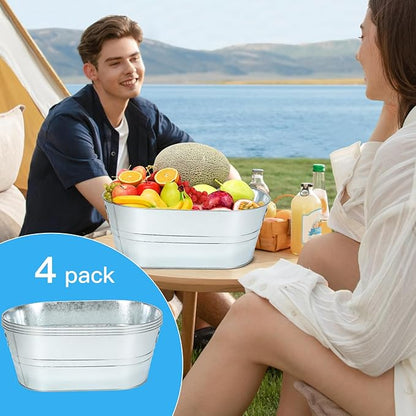 4PCS 3 Gallon Galvanized Tub, Beverage Tub, Ice Buckets for Parties With Carry Handles, Drink Buckets for Parties, Beverage Tubs for Parties, Mimosa Bar Supplies