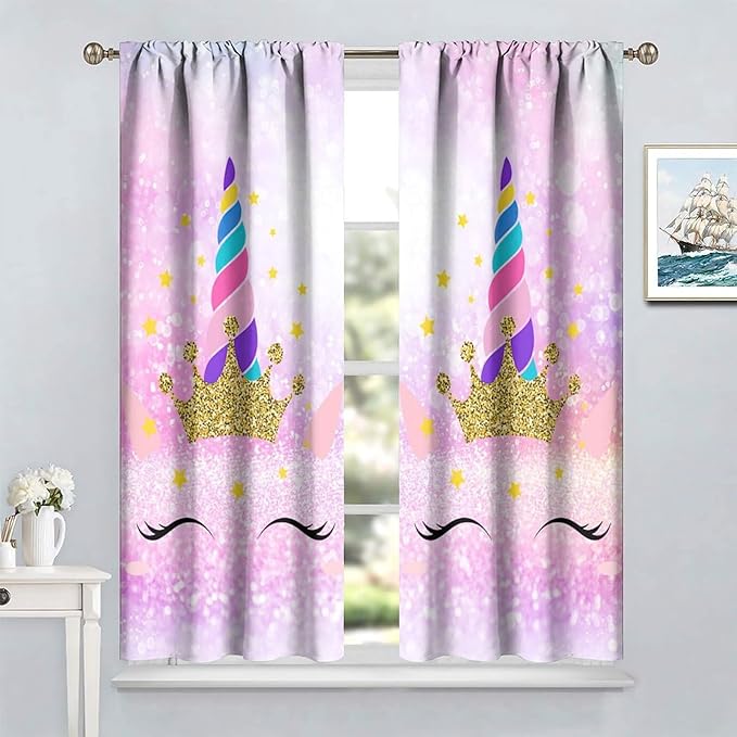 Kids Unicorn Curtains Kids Girls Boys Rainbow Unicorn Pattern Blackout Curtains Bedroom Curtains 42x45 Inches 2 Panels