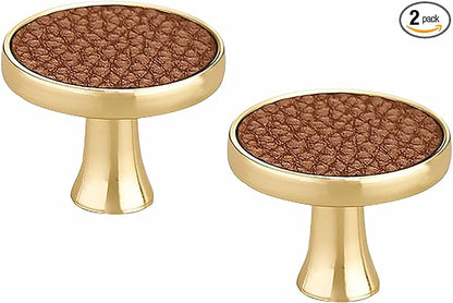 Leather Handle Brass Leather Handle Nordic Minimalist Style Handle Wardrobe Dressing Table Bedroom Living Room Kitchen Handle Hardware Furniture - 2 Pack (Brown, Knob)