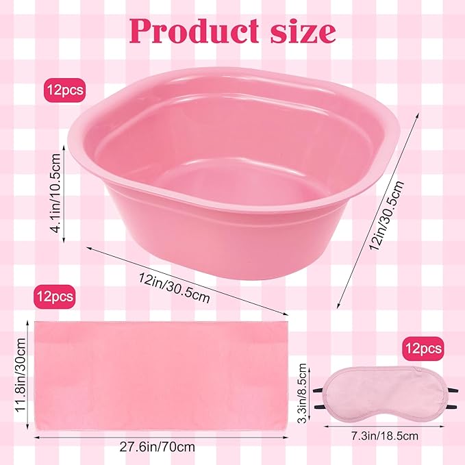 36 Pcs Kids Foot Spa Kit for Girls, Spa Party Supplies for Girls with 12 Pcs Foot Tub & 12 Pcs Pink Hand Towels & 12 Pcs Eye Masks for Girls Sleepover Slumber Party Supplies (Pink)