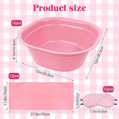 36 Pcs Kids Foot Spa Kit for Girls, Spa Party Supplies for Girls with 12 Pcs Foot Tub & 12 Pcs Pink Hand Towels & 12 Pcs Eye Masks for Girls Sleepover Slumber Party Supplies (Pink)