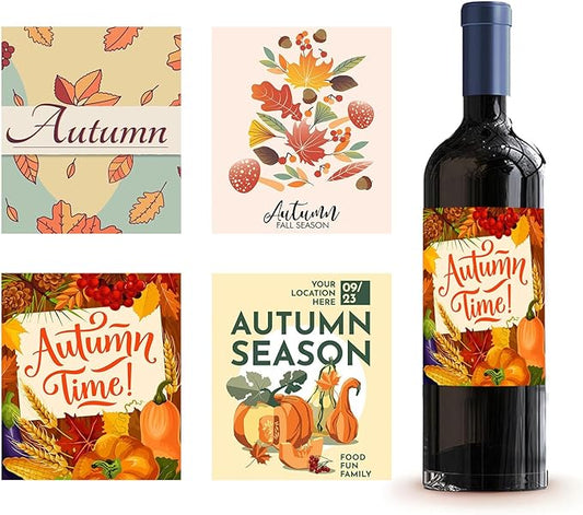 24 Pieces Thanksgiving Wine Bottle LaHNls Stickers Thanksgiving Party Wine Bottle Decorations Self-Adhesive Wine Bottle Stickers for Thanksgiving Party Wine Champagne Decor Supplies 4X5IN