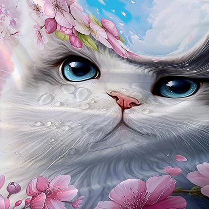 AILONEN Lovely Cat Shower Curtain Set, Pink Cherry Blossom Waterproof Fabric Shower Curtain for Kids Boys Girls,Fat Kitty Cloth Shower Curtain for Bathroom,72" W*72" H