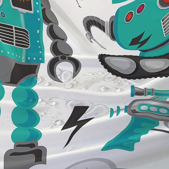 AILONEN Robot Shower Curtain,Cartoon Green Tank Robot Bathroom Decors, 72" W*84" H Logistic Robots Waterproof Shower Curtain for Boys Girls Teens Kids