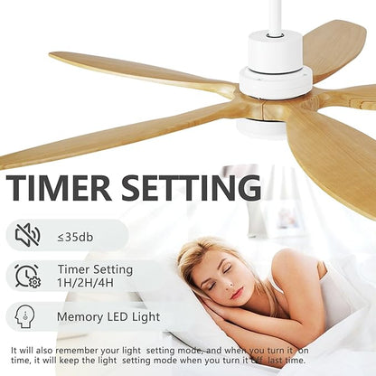 60" Ceiling Fan with Light and Remote,Reversible DC Motor,6Speed,Modern Natural Wood Ceiling Fan with Dimmable LED for Outdoor Patios Bedroom Living Room,Original Walnut and White