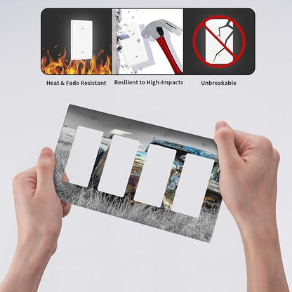 Vintage Country Old Blue Truck 4 Gang Rocker Decora Light Switch Cover Rustic Decorative Outlet Covers Wall Plate Electrical Faceplate Switchplate GFCI for Farmhouse Bedroom Livingroom Decor