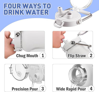 84oz Glass Water Bottle with Stainless Steel Handle,2.5L Gallon Water Bottle With 2-IN-1 Straw Lid, Silicone Sleeve and Motivational Capacity Marker, Wide Mouth Water Jug For Gym, Workout, White