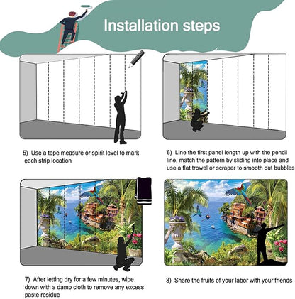 Seaside Scenic Coconut Tree Mural for Living Room (Not Peel and Stick)