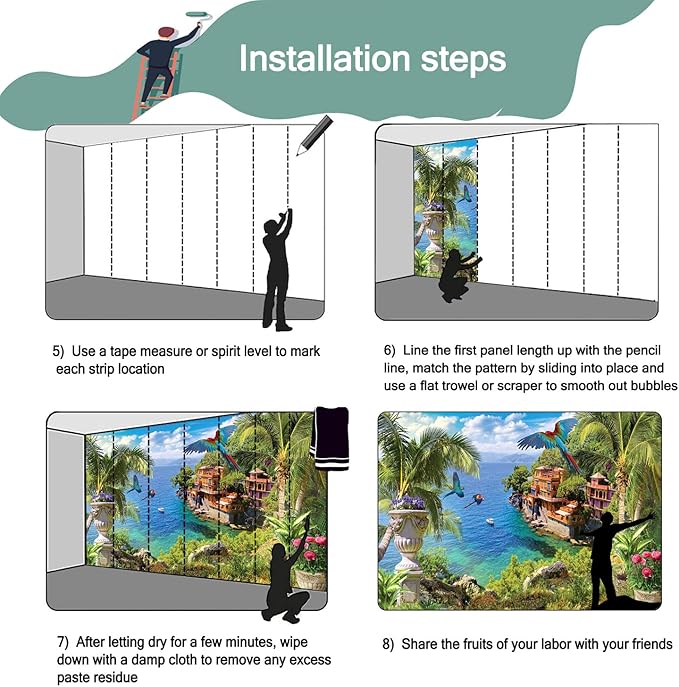 Seaside Scenic Coconut Tree Mural for Living Room (Not Peel and Stick)