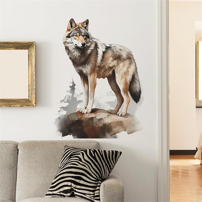 Waterproof Removable Vinyl PVC Wolf Safari Animal Wall Decal Wall Sticker for Nursery School Classroom Livingroom Bedroom Bathroom Decor Peel Stick Art Wallpaper Stickers,Room Decals