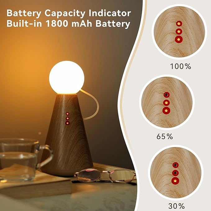 Doll Night Lamp, Battery Operated 1800mAh, C-Type Charging Port, Wood Accent Color (Wood Color)