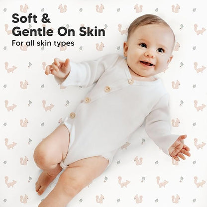 2-Pack Mini Crib Sheets Fitted, Pack and Play Sheets - Organic Cotton Pack N Play Sheets for Pack and Play Mattress, Playard Baby Crib Sheets, Jersey Crib Sheets Neutral for Boys,Girls (Nibbles/Bruce)