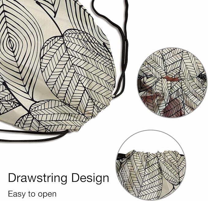 Drawstring Backpack Bag Black Texture Leaf Autumn Beige Seamless Stylized Leaf Pattern Lightweight Backpack Soccer Ball Bag Sutiable for Sports Beach Short Travel Stroage 14x16.9 Inch