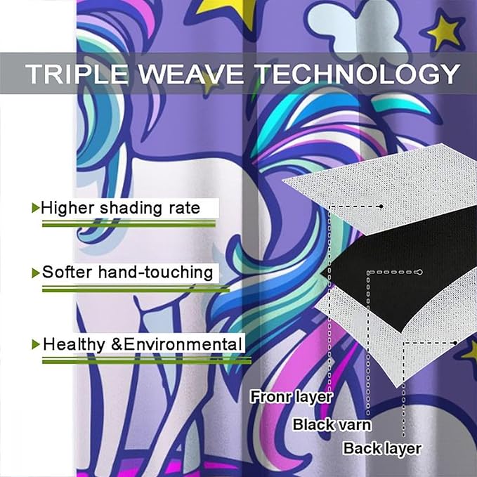 Kids Unicorn Curtains Purple Cartoon Rainbow Cartoon Room Blackout Curtains Boys Girls Baby Room Decor Curtains Living Room Decor 84x84 Inch 2 Panels