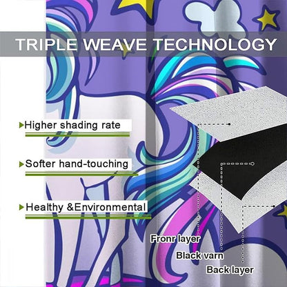 Kids Unicorn Curtains Purple Cartoon Rainbow Cartoon Room Blackout Curtains Boys Girls Baby Room Decor Curtains Living Room Decor 52x84 Inch 2 Panels