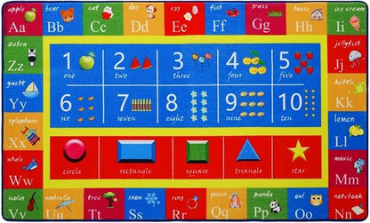 Baby Play Mat Kids Rug for Playroom, ABC Alphabet Numbers and Shapes Educational Learning Mat for Classroom, Soft Game Play Area Rug Carpet for Toddler Boys Girls Childern Nursery Room, 5x7 Ft