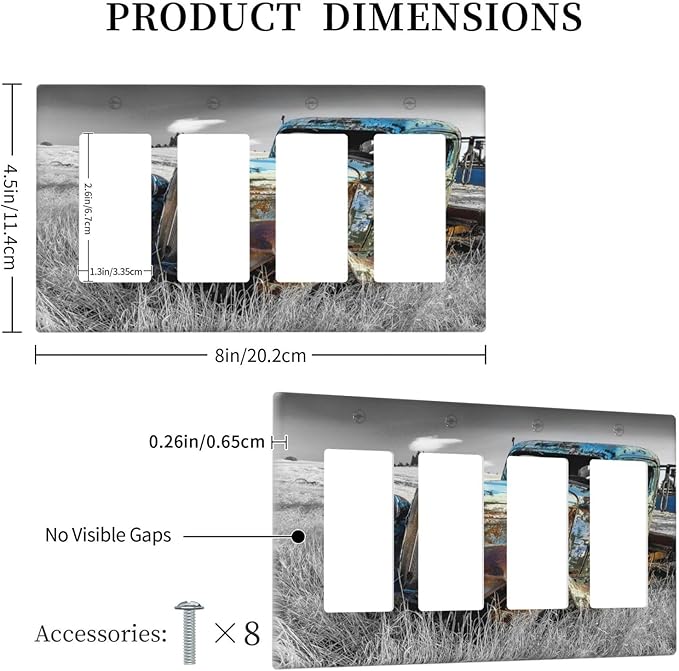 Vintage Country Old Blue Truck 4 Gang Rocker Decora Light Switch Cover Rustic Decorative Outlet Covers Wall Plate Electrical Faceplate Switchplate GFCI for Farmhouse Bedroom Livingroom Decor