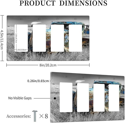 Vintage Country Old Blue Truck 4 Gang Rocker Decora Light Switch Cover Rustic Decorative Outlet Covers Wall Plate Electrical Faceplate Switchplate GFCI for Farmhouse Bedroom Livingroom Decor