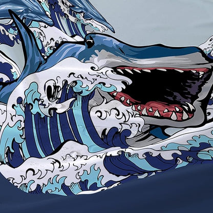 AILONEN Cartoon Shark Shower Curtain for Kids Boys Girls,Blue Ocean Wave with Shark Waterproof Fabric Shower Curtain for Bathroom,Blue Jumping Dolphin Theme Shower Curtain Set with Hooks,48" W*72" H