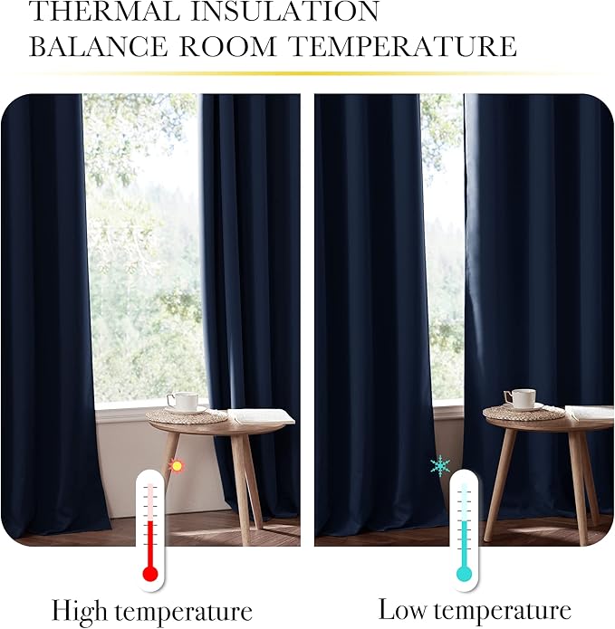 NICETOWN Complete 100% Blackout Curtain Set, Thermal Insulated & Energy Efficiency Window Draperies for Guest Room, Full Shading Panels for Shift Worker and Light Sleepers, Navy Blue, 42W x 84L, 2 Pcs