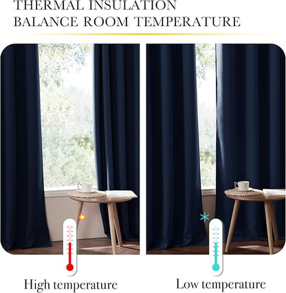 NICETOWN Complete 100% Blackout Curtain Set, Thermal Insulated & Energy Efficiency Window Draperies for Guest Room, Full Shading Panels for Shift Worker and Light Sleepers, Navy Blue, 42W x 84L, 2 Pcs