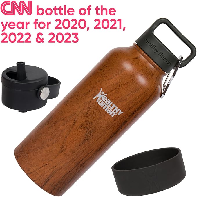32oz Healthy Human Bottle Bundle with Insulated Bottle, Straw Lid & Bumper Boot - 32oz Harvest Maple Wood