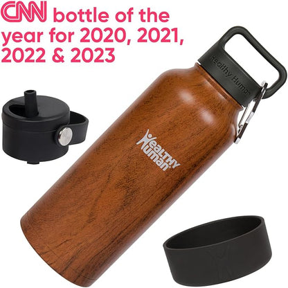 32oz Healthy Human Bottle Bundle with Insulated Bottle, Straw Lid & Bumper Boot - 32oz Harvest Maple Wood