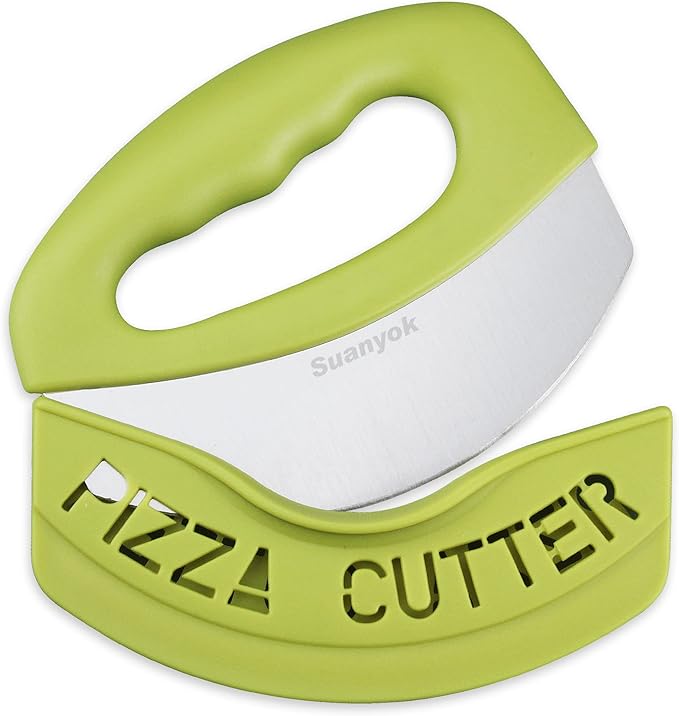 Premium Pizza Cutter Food Chopper-Super Sharp Stainless Steel Pizza Cutters Rocker/Slicer/Blade/Knife with Cover Multi Function Kitchen Tools,Dishwasher Safe(Green)