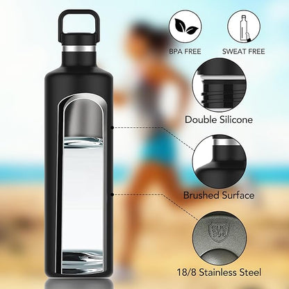 60oz Water Bottle with Carrier Bag, Large Insulated Water Bottle, Stainless Steel Water Bottles, Double Walled Insulated Thermo for Hot Drinks/Cold Drinks, Great for Gym,Hiking,Camping (Iron Black)