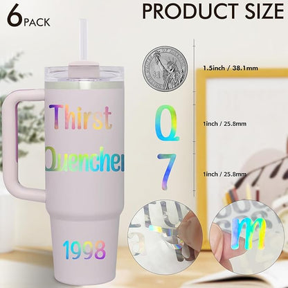 6 Pack Shiny Letters Stickers for Stanley Cups, Self Adhesive Waterproof Vinyl Custom Name Alphabet Number Sticker, Tags Logo Decor for Adults Kids Laptop Sign Desk Classroom