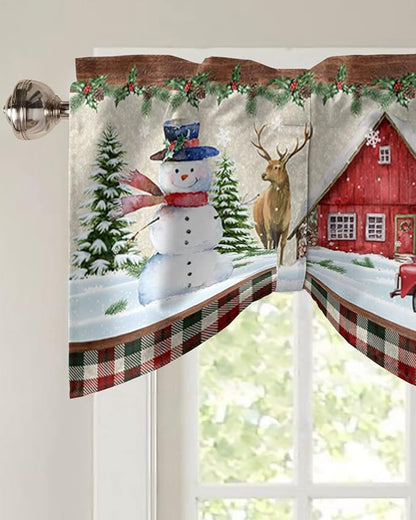 Christmas Farmhouse Blackout Tie Up Valance Curtains for Kitchen Windows Snowman Farm Red Truck Window Toppers Balloon Shades for Living Room/Bathroom/Bedroom,1 Panel,42" X 18" Winter Holiday