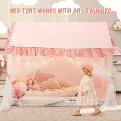 Avrsol Twin Size Bed Tents Canopy - Large Sleeping Tents Indoor for Privacy Space, Portable Big Space Floor Bed Tents for Kids/Adult (Pink)