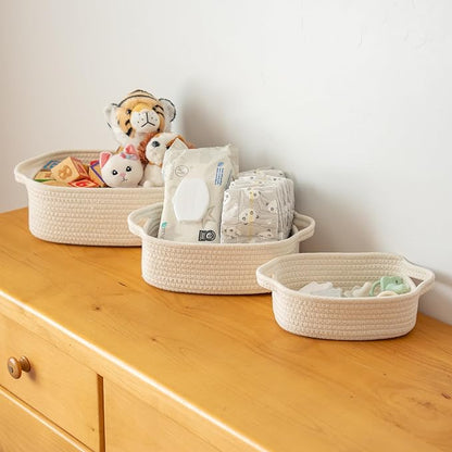 OrganiHaus Set of 5 White Rectangle Bathroom Storage Baskets for Organizing, Small Woven Baskets for Storage Baskets for Bathroom, Nursery Storage Basket for Baby Nursery Organization, Cute Bins
