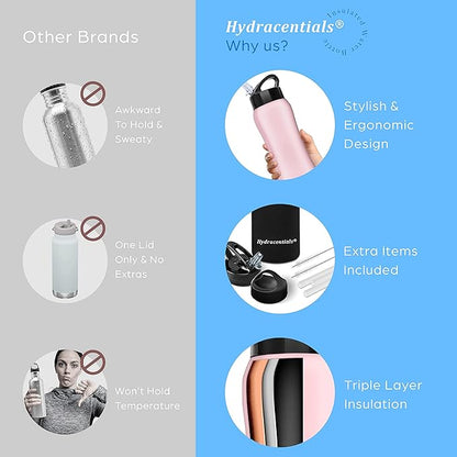 Insulated Stainless Steel Metal Water Bottle with Straw Lid - Vacuum Insulated Water Bottles, Keeps Hot and Cold - Sports Canteen Bottle
