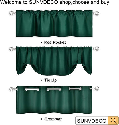 Dark Hunter Green Valances for Windows 52X18 Inches Blackout Thermal Insulated Valance with Grommet Top for Kitchen Living Room Short Straight Drape Valance for Bedroom Kids Room 1 Panel