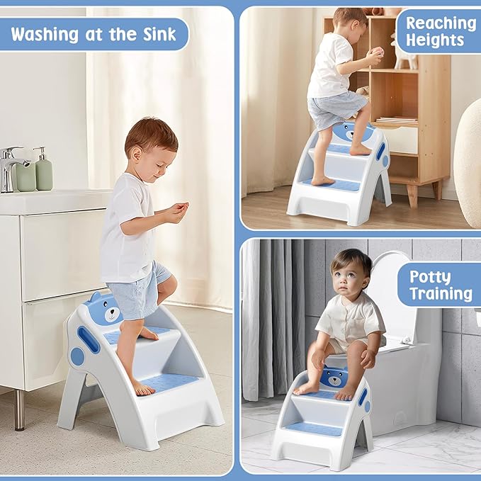 Toddler Step Stool for Bathroom Sink and Potty Training Durable Anti-Slip,Anti-Tip A-Frame,10-Second Assembly, 2-Step Potty Stool with Wide Steps,CPC Certified for Safe and Kids Easy Hand Washing