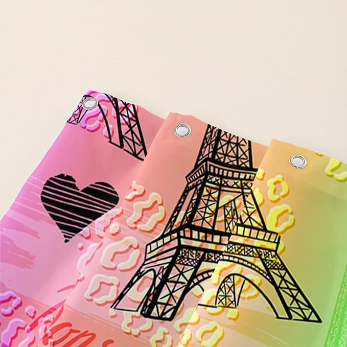 AILONEN Rainbow Shower Curtain for Bathroom, Rainbow Gradient Eiffel Tower Printed Bath Curtain,Women Girls Kids Minimalist Waterproof Fabric Shower Curtain Set with Hooks 36" W*72" H
