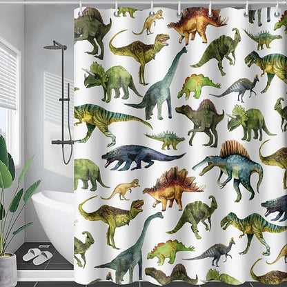 AILONEN Dinosaur Shower Curtain 72" W*84" H for Bathroom,Cartoon Dinosaur Bathroom Shower,Tropical Jungle Dinosaur Kids Boys Bath Curtain Polyester Waterproof Bathroom Curtain with 12 Hooks