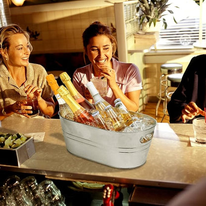4 Pcs Galvanized Tub 3 Gallon Ice Buckets for Parties Beverage Metal Champagne Drink Wine Large Bucket for Cocktail Mimosa Bar Supplies (Silver)