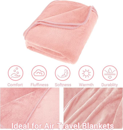 3 in 1 Travel Pillow and Blanket Set, Premium Soft 300 GSM Thick Airplane Blanket Compact with Bag for Long Trips Essentials, Hand Luggage Sleeve and Backpack Clip (Pink)
