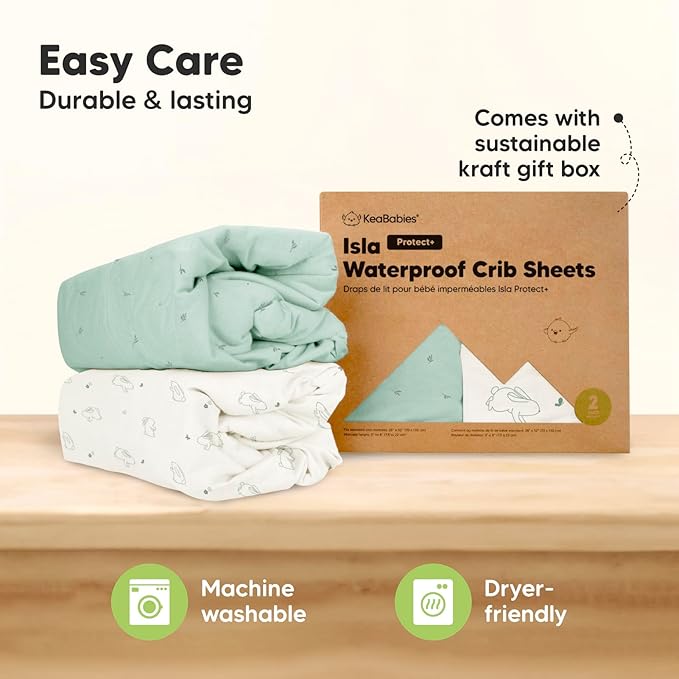 2-Pack Waterproof Crib Sheets for Boys, Girls - Viscose Derived from Bamboo Crib Sheets Neutral, Crib Mattress Protector Sheet, Soft Toddler Bed Sheets, Fitted Baby Crib Sheets Girl, Boy (Bunnies)