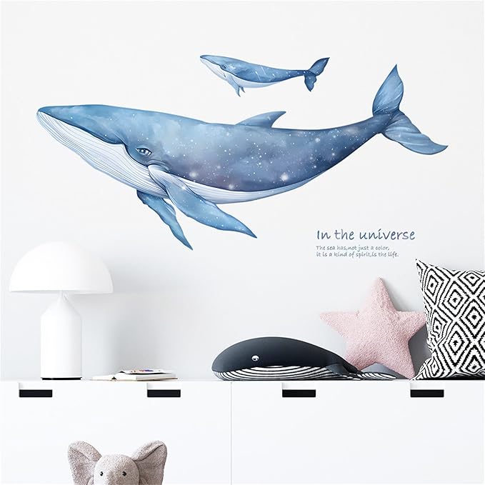Removable Vinyl Whale Wall Decal Sea Life Wall Sticker Decor Nursery Kidsroom School Classroom Livingroom Bedroom Bathroom Coastal Ocean Fish Murals Decals