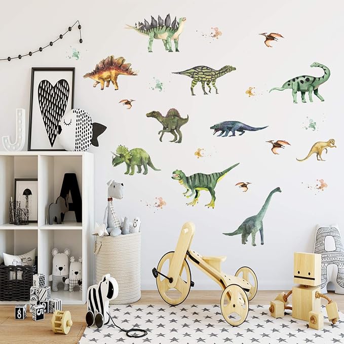 Dinosaur Decals Wall Stickers Watercolor Dinosaur Wall Decals Vinyl Decor Baby Bedroom Living Room Bathroom Nursery Playroom Decor