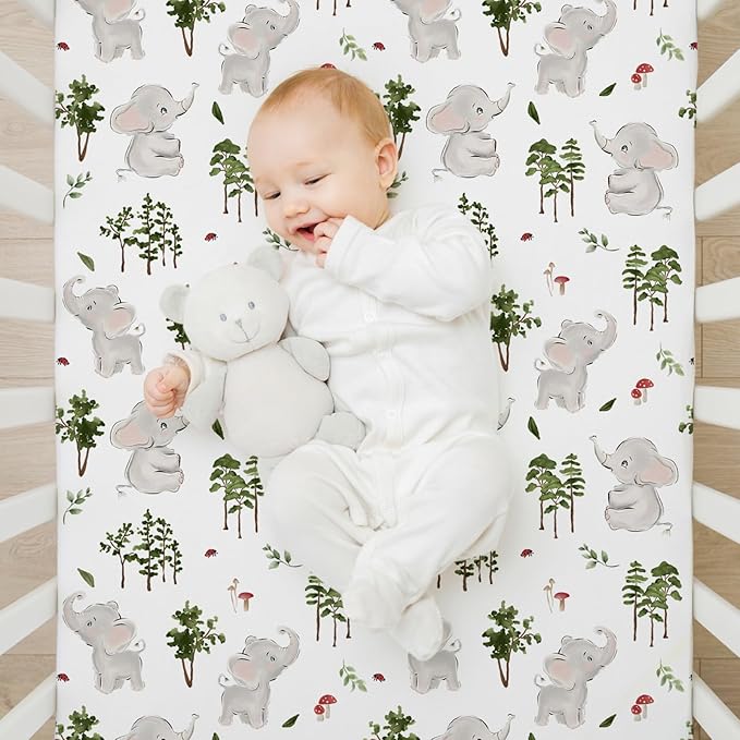 ACRABROS Crib Sheets for Girl Boy: Stretchy Baby Fitted Crib Mattress Sheets Sets 2 Pack Standard Size Ultra Soft Neutral, Elephants&Polar Bears